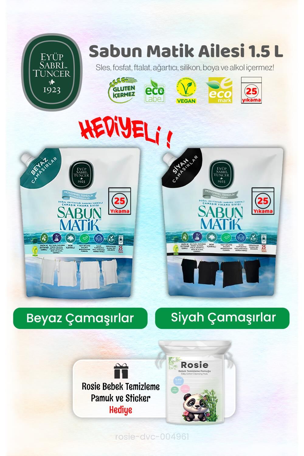 Eyüp Sabri Tuncer Siyahlar ve Beyazlar Çamaşır Yıkama Sıvısı 1.5 L ve ROSIE
