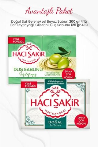 Hacı Şakir Doğal Saf Beyaz Sabun ve Saf Zeytinyağlı Gliserinli Duş Sabunu