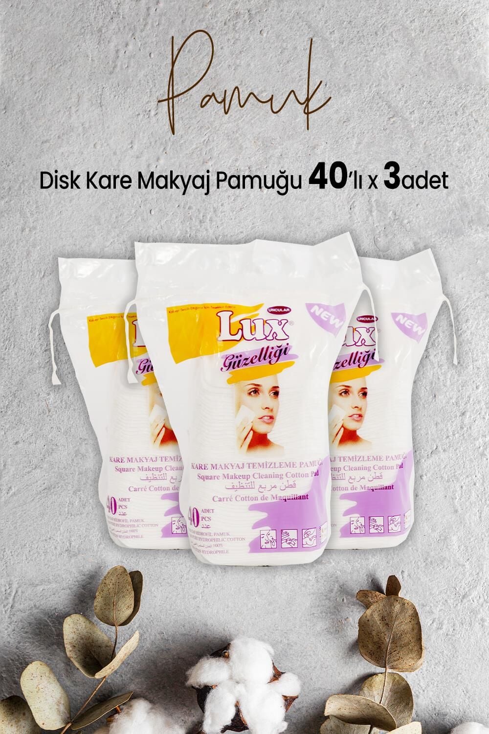 Lux Disk Kare Makyaj Pamuğu 40' lı x 3 Adet