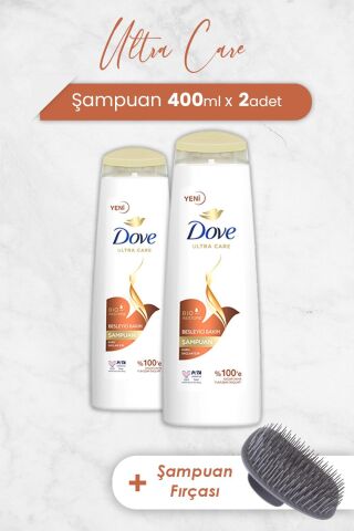 Dove Ultra Care Şampuan Besleyici Bakım 400 ml x 2 Adet ve Şampuan Fırçası