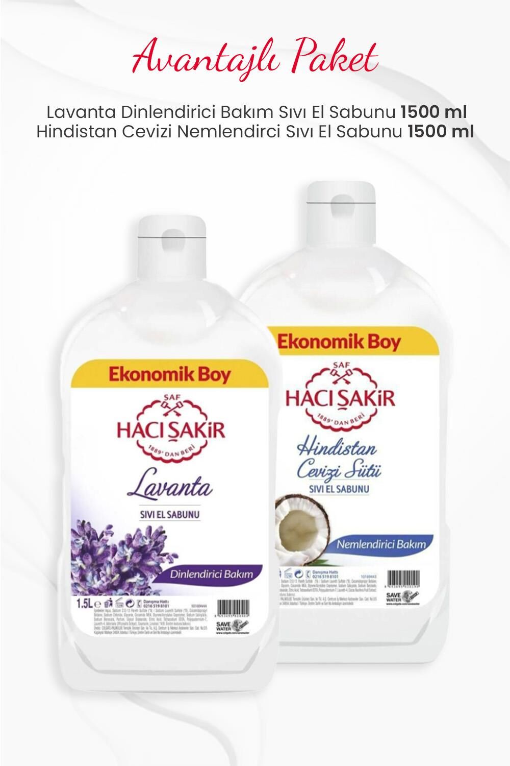 Hacı Şakir Lavanta 1500 ml ve Hindistan Cevizi Sıvı El Sabunu 1500 ml