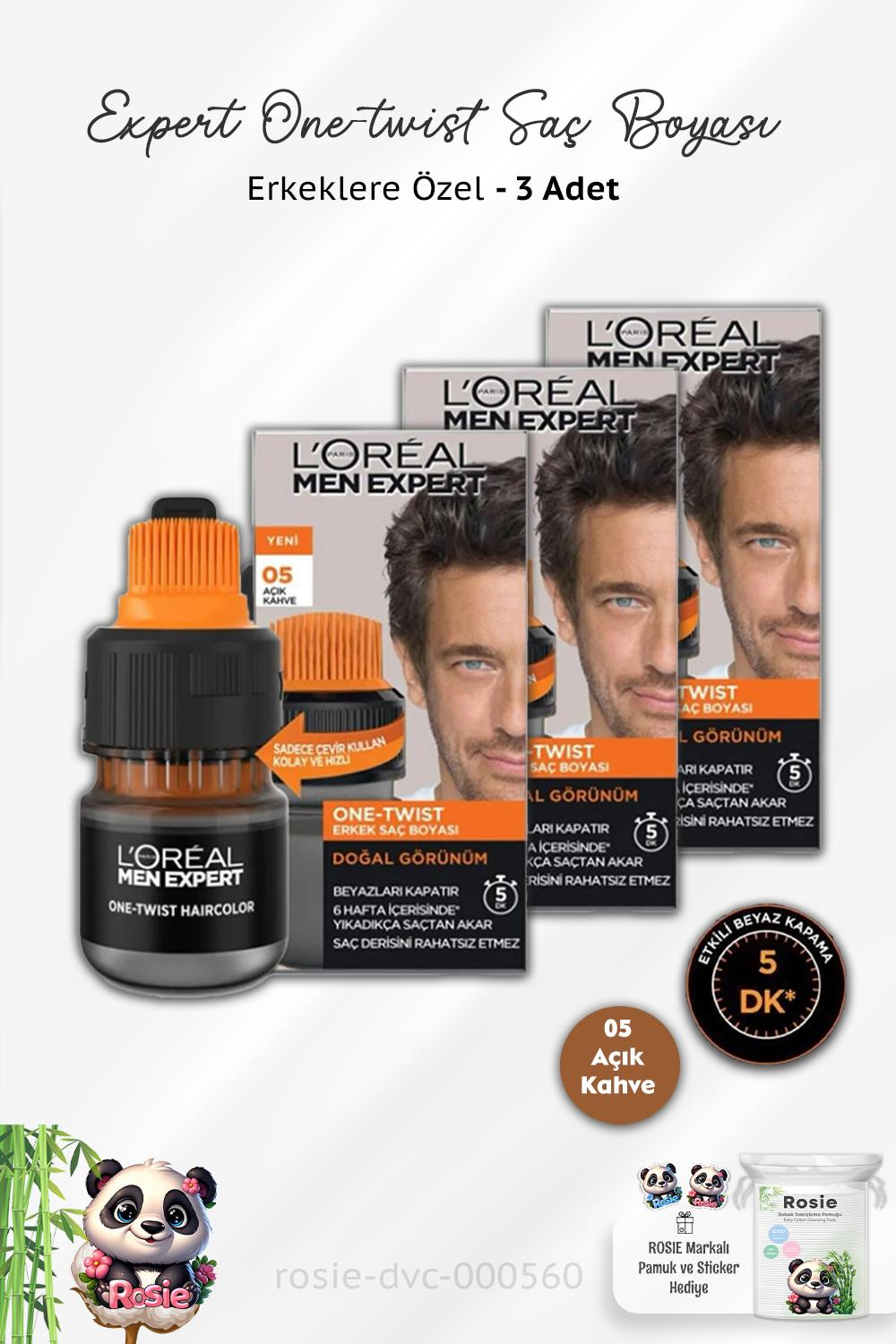 Loreal Paris 3 Adet Men Expert One-twist Erkek Saç Boyası 05 Açık Kahve ve ROSIE