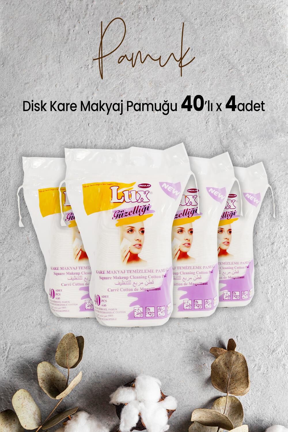 Lux Disk Kare Makyaj Pamuğu 40' lı x 4 Adet