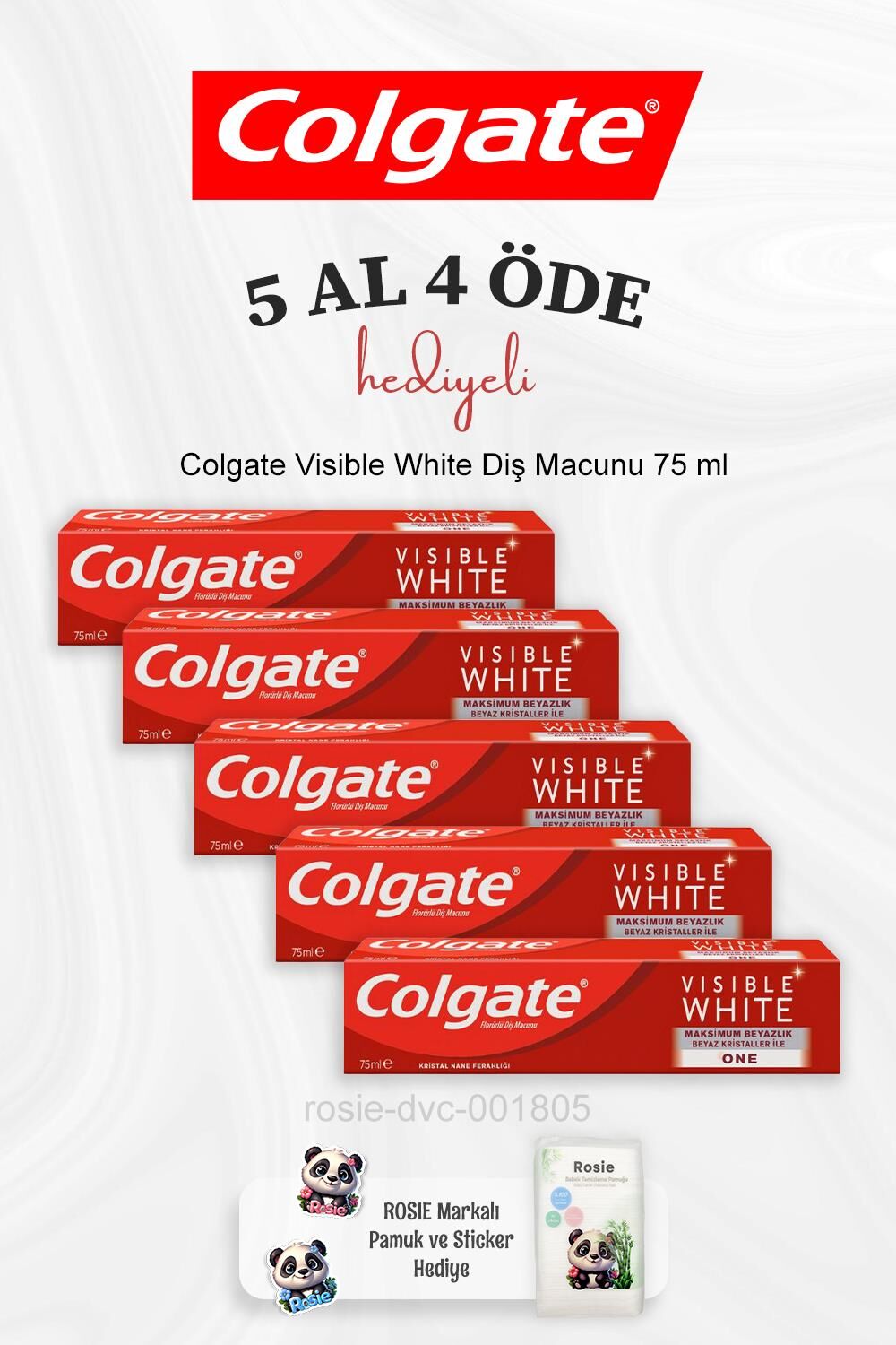 Colgate Visible White Diş Macunu 75 ml 5 Al 4 Öde ve Rosie Pamuk