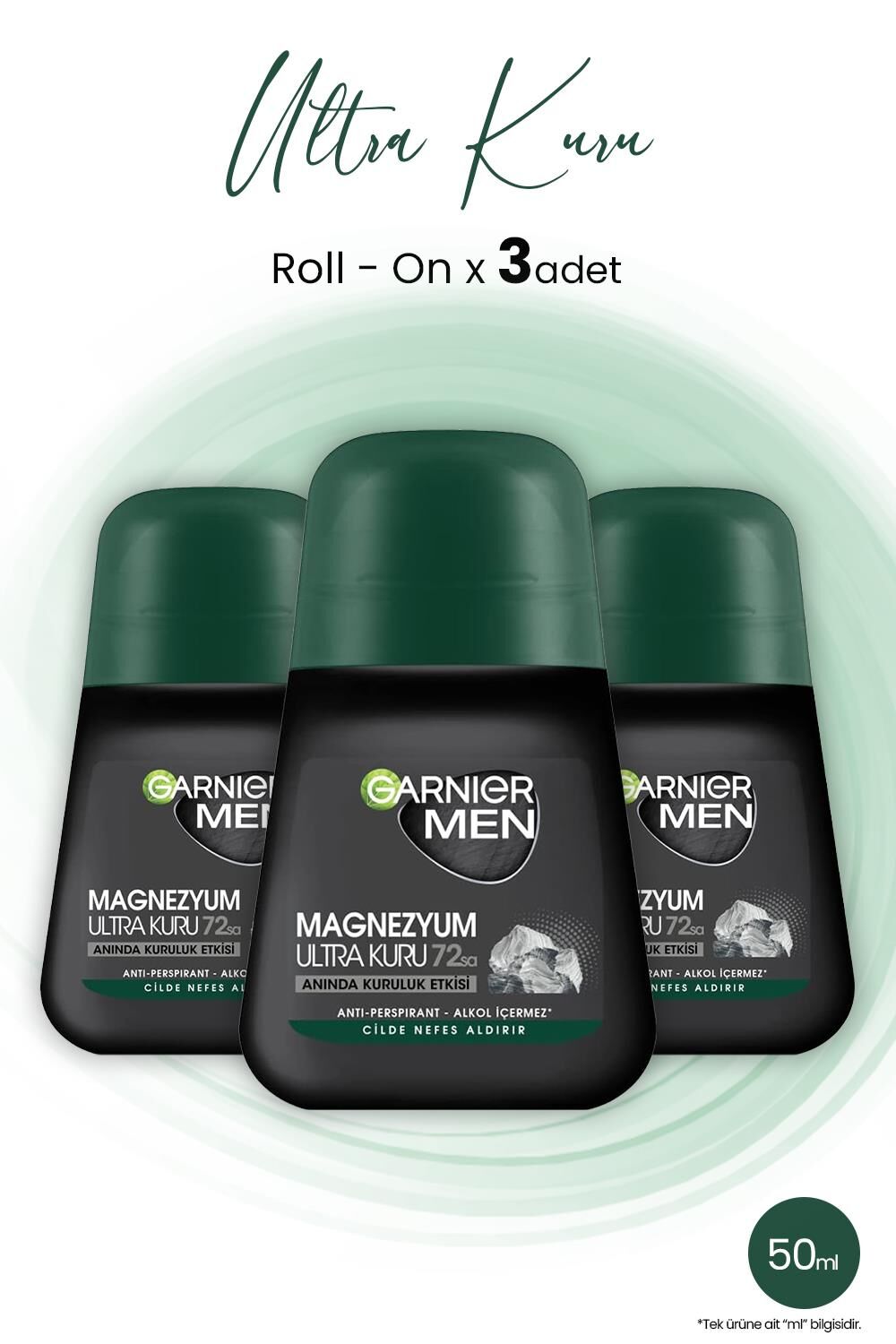 Garnier Men Magnezyum Roll On Ultra Kuru 72 Saat 50 ML x 3 Adet