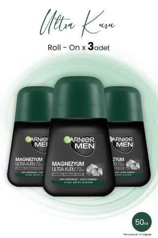 Garnier Men Magnezyum Roll On Ultra Kuru 72 Saat 50 ML x 3 Adet