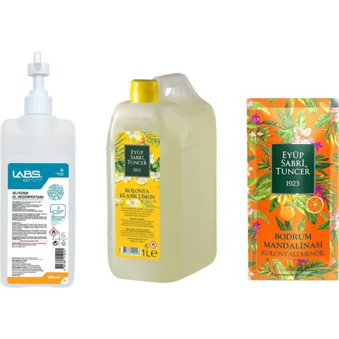 Eyüp Sabri Tuncer Klasik Limon Kolonyası, Dezenfektan 1 Lt ve Bodrum Mandalinası Mendil