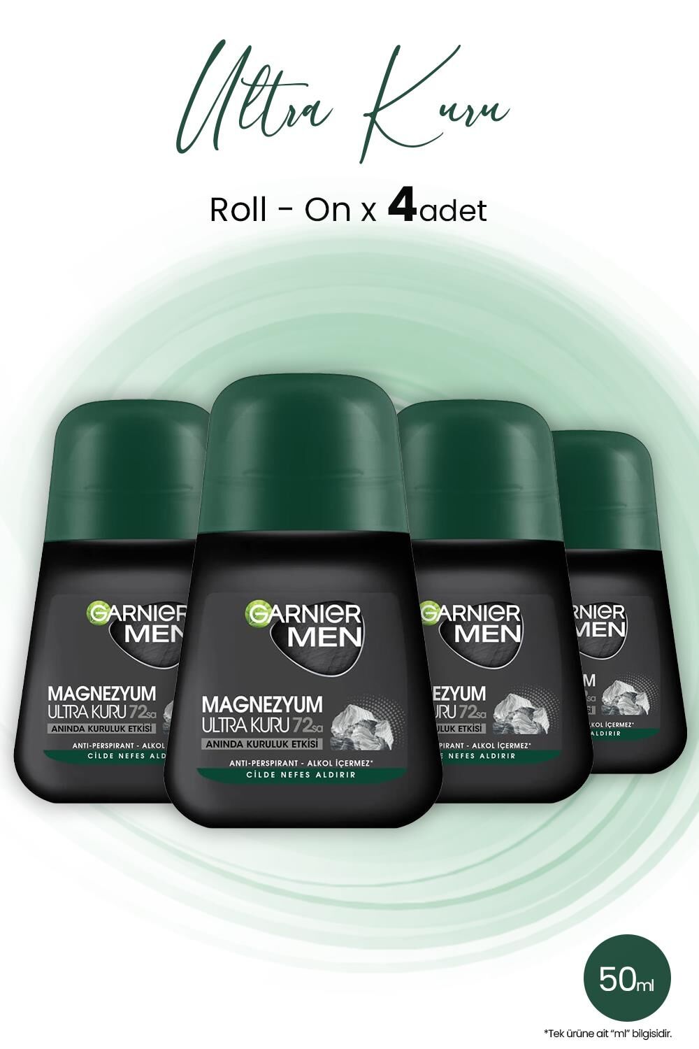 Garnier Men Magnezyum Roll On Ultra Kuru 72 Saat 50 ML x 4 Adet