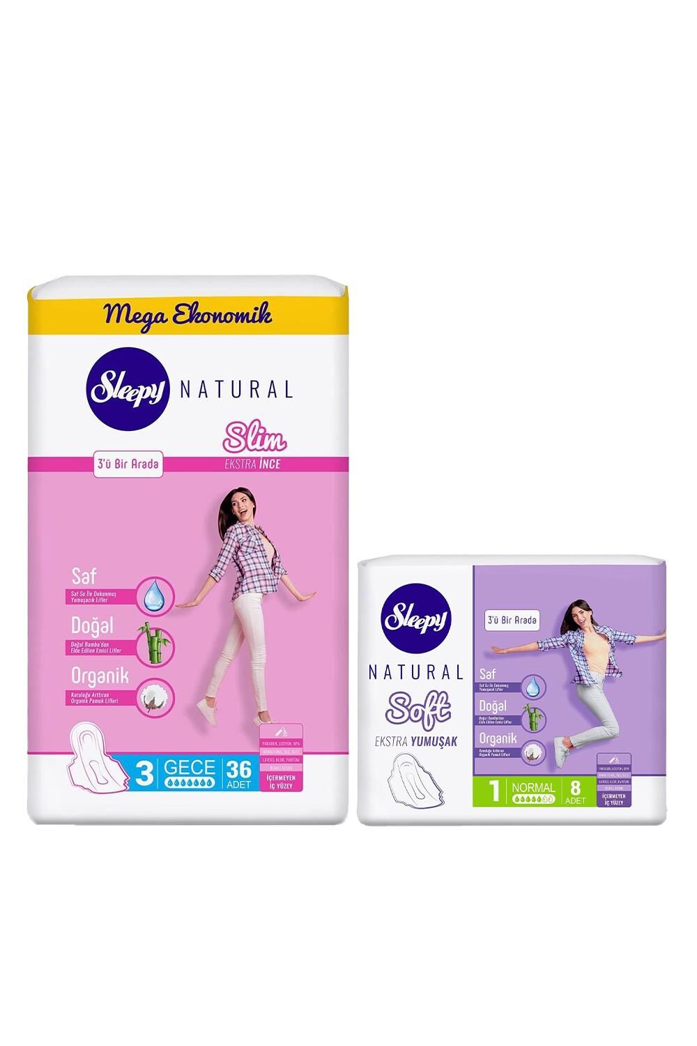 Sleepy Natural Hijyenik Ped Soft Normal 8' li ve Slim Gece 36' lı