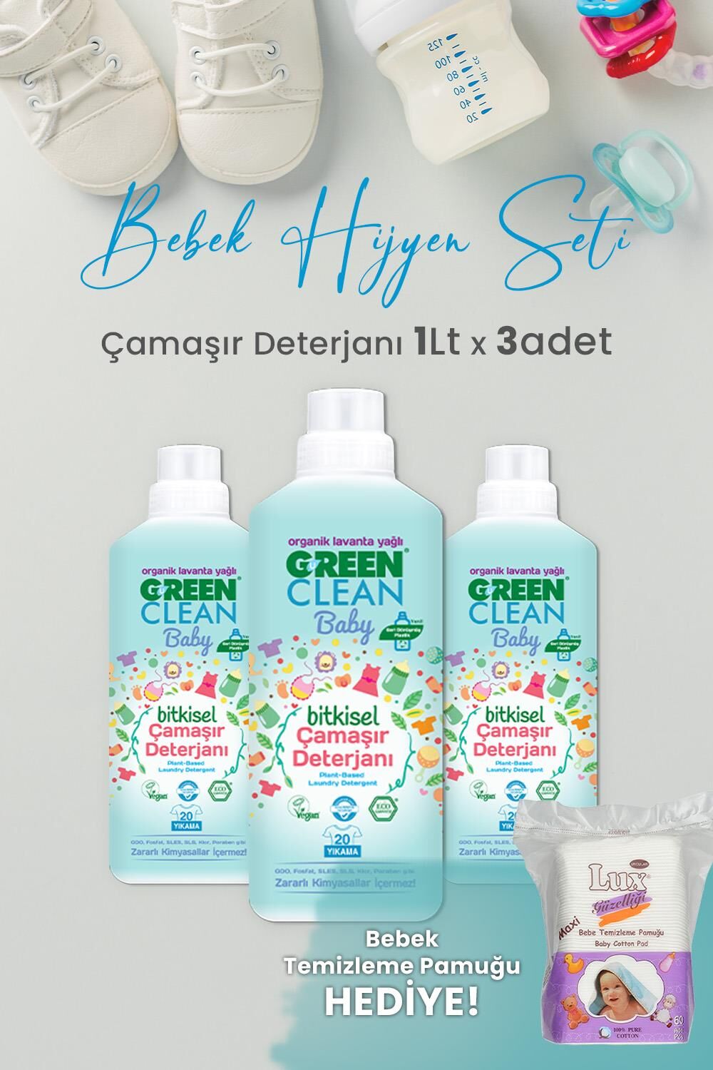 U Green Clean Baby Çamaşır Deterjanı 1 L x 3 Adet ve Hediyeli
