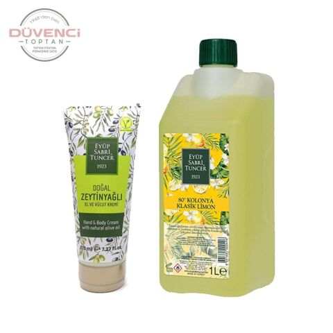 Eyüp Sabri Tuncer Doğal Zeytinyağlı El & Vücut Kremi 215 ml ve Klasik Limon Kolonyası 1 Lt