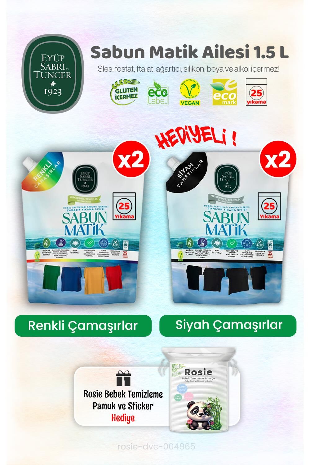 Eyüp Sabri Tuncer Siyahlar x2 + Renkliler x2 Çamaşır Yıkama Sıvısı 1.5 L ve ROSIE