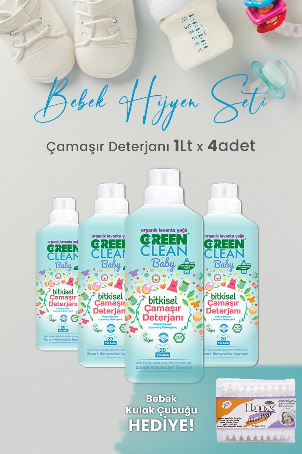 U Green Clean Baby Çamaşır Deterjanı 1 L x 4 Adet ve Hediyeli