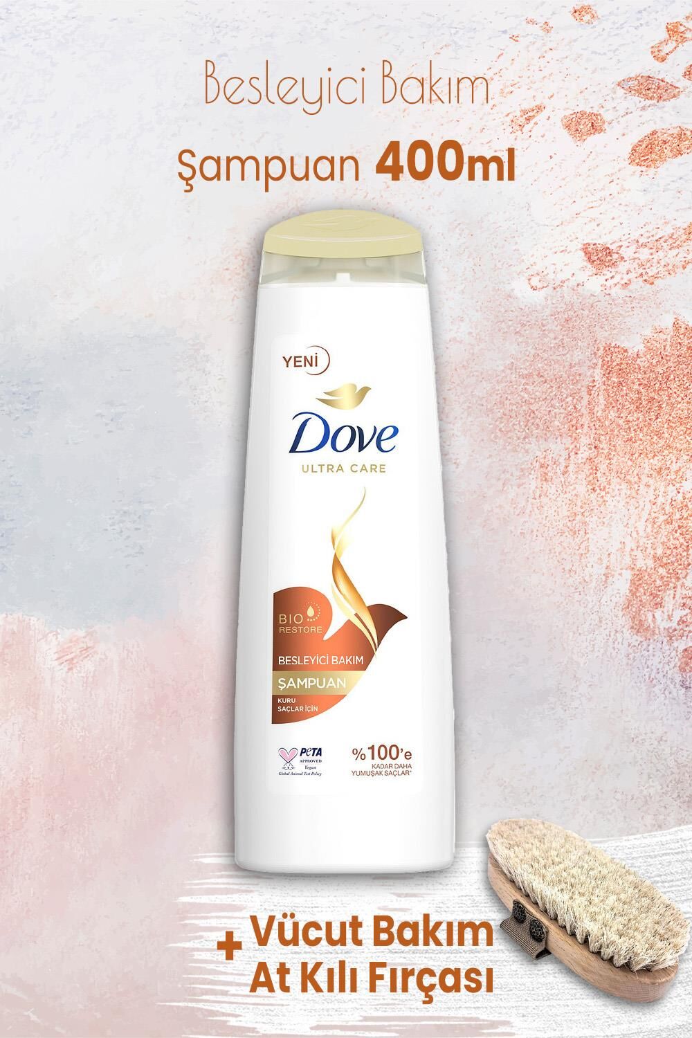 Dove Ultra Care Şampuan Besleyici Bakım 400 ml ve Vücut Bakım At Kılı Fırçası
