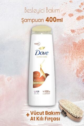 Dove Ultra Care Şampuan Besleyici Bakım 400 ml ve Vücut Bakım At Kılı Fırçası