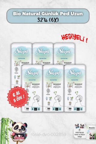 Bio Natural 6 Al 5 Öde Günlük Ped Uzun 32'li ve Rosie Hediye