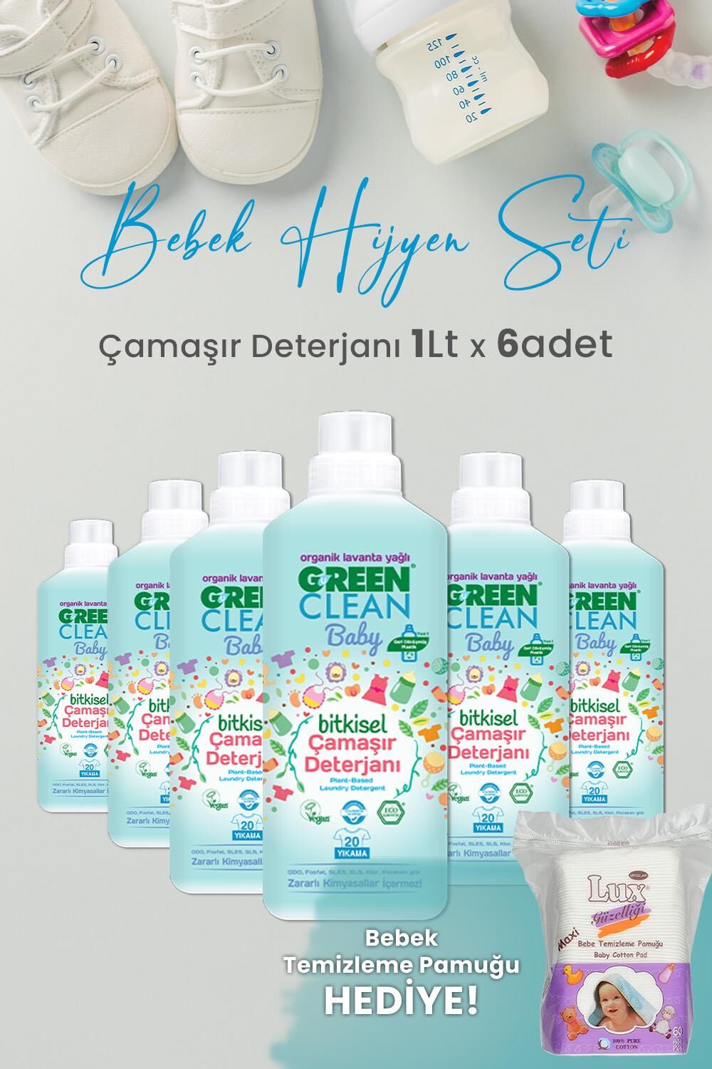 U Green Clean Baby Çamaşır Deterjanı 1 L x 6 Adet ve Hediyeli