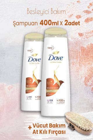 Dove Ultra Care Şampuan Besleyici Bakım 400 ml x 2 Adet ve Vücut Bakım At Kılı Fırçası