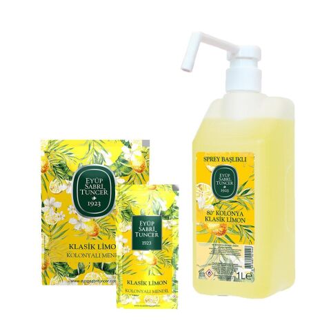 Eyüp Sabri Tuncer Klasik Limon Kolonyası Sprey Başlıklı, Kolonyalı Mendil 30' luk ve 150' lik