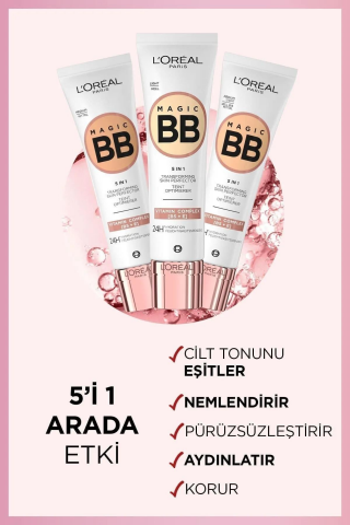 3 Adet Loreal Paris Magic BB Krem 24H Light 30 ml ve ROSIE Pamuk