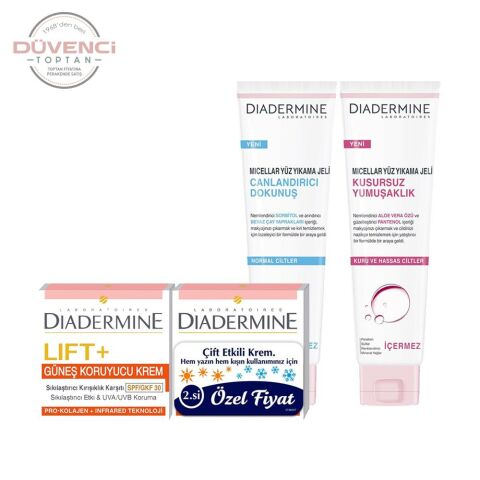 Diadermine 4'lü Bakım Seti, Lift+Sun Protect 2'li 50 ml + Yıkama Jeli 150 ml x 2 Adet