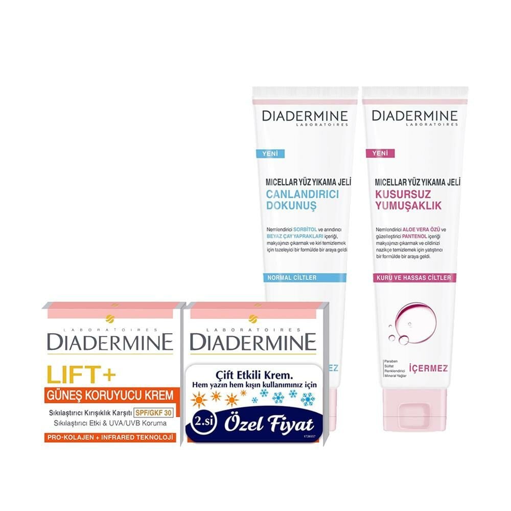 Diadermine 4'lü Bakım Seti, Lift+Sun Protect 2'li 50 ml + Yıkama Jeli 150 ml x 2 Adet