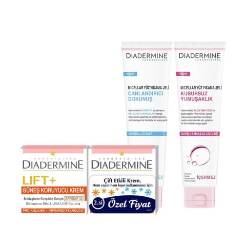 Diadermine 4'lü Bakım Seti, Lift+Sun Protect 2'li 50 ml + Yıkama Jeli 150 ml x 2 Adet