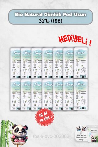 Sleepy 16 Al 14 Öde Günlük Ped Uzun 32'li Bio Natural ve Rosie Hediye