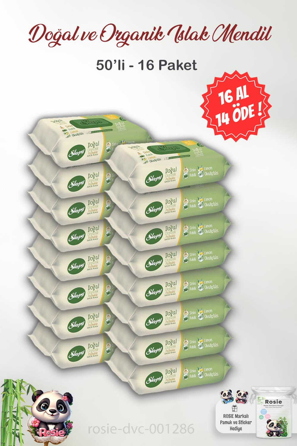16 AL 14 ÖDE Sleepy Doğal Ve Organik Islak Mendil 50'li ve ROSIE