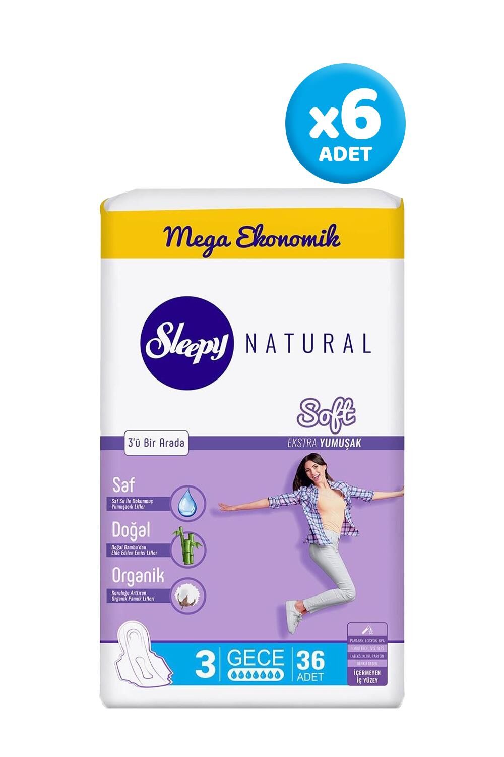 Sleepy Natural Hijyenik Ped Soft Gece 36 Adet x 6