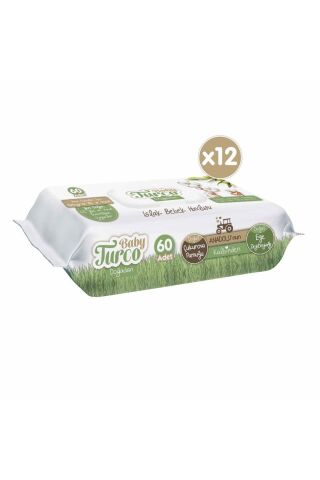 Baby Turco Doğadan Yenidoğan Islak Bebek Havlusu 12x60 Yaprak