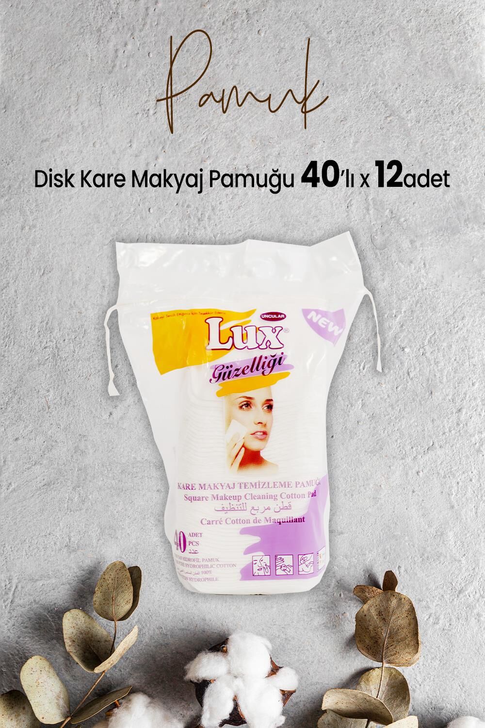 Lux Disk Kare Makyaj Pamuğu 40' lı x 12 Adet