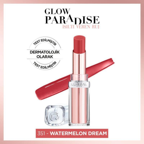 3 Adet Loreal Paris Glow Paradise Lipstick 351 Watermelon Dream ve ROSIE Pamuk