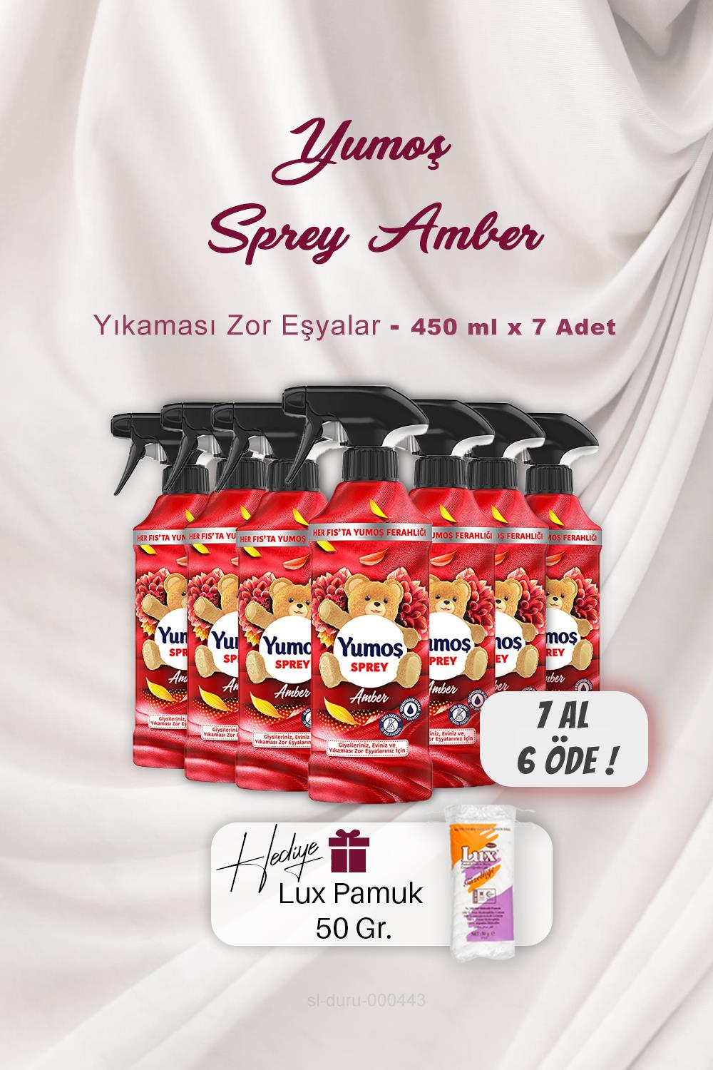Yumoş Sprey Amber 450 ml 7 AL 6 ÖDE , Pamuk Hediyeli