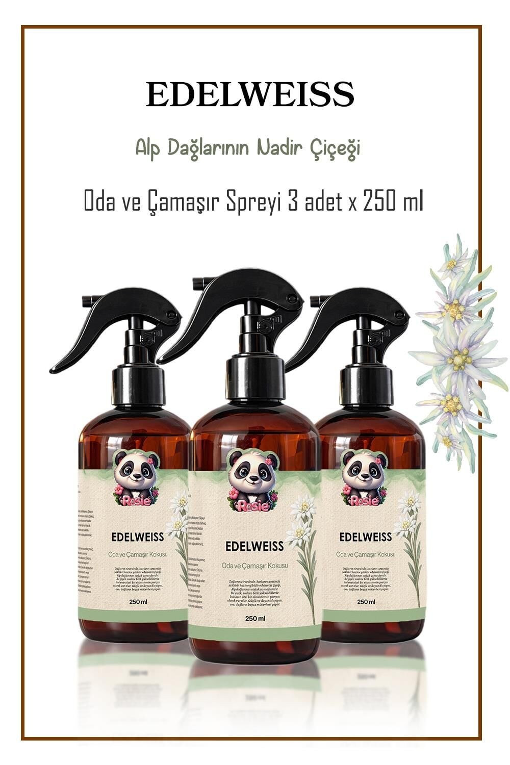 Rosie 3 adet Edelweiss Oda ve Çamaşır Spreyi 250 ml