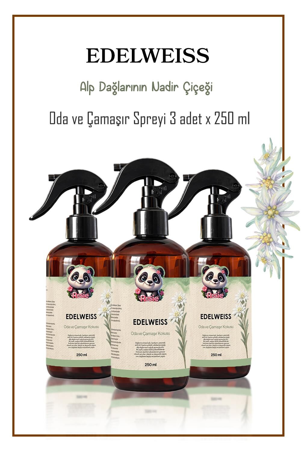 Rosie 3 adet Edelweiss Oda ve Çamaşır Spreyi 250 ml