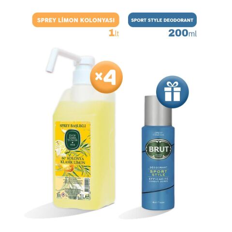 Eyüp Sabri Tuncer Sprey Limon Kolonyası 1 lt x 4, Erkek Deodorant Hediyeli