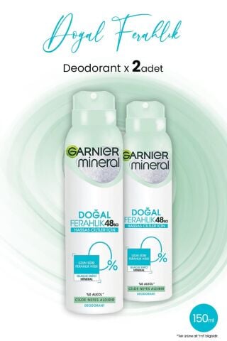 Garnier Mineral 48 Saat Doğal Ferahlık Kadın Sprey Deodorant 150 ml x 2 Adet