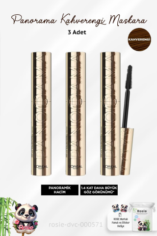 3 Adet Loreal Paris Panorama Kahverengi Maskara ve ROSIE Pamuk