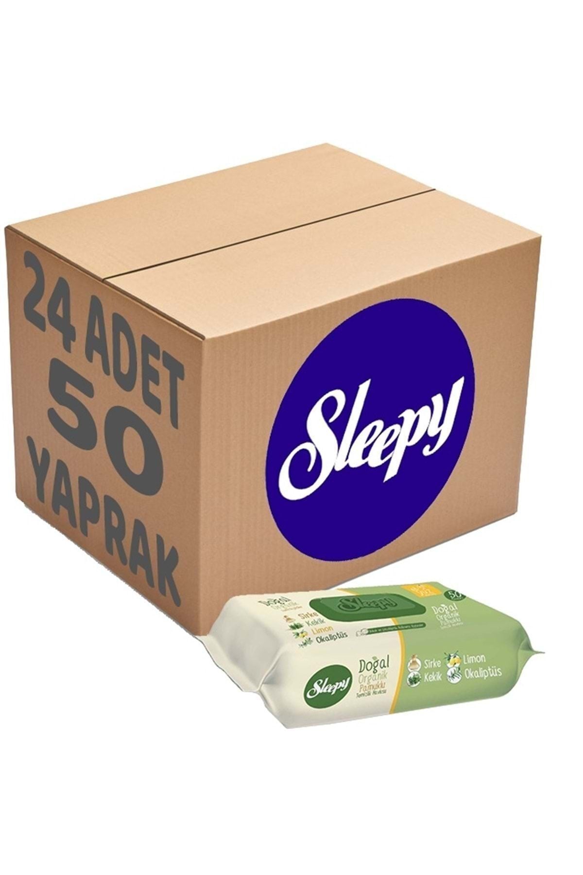 Islak Havlu Mendil Doğal Organik Pamuklu 50 Yaprak Plastik Kapaklı (24 Lü Set)