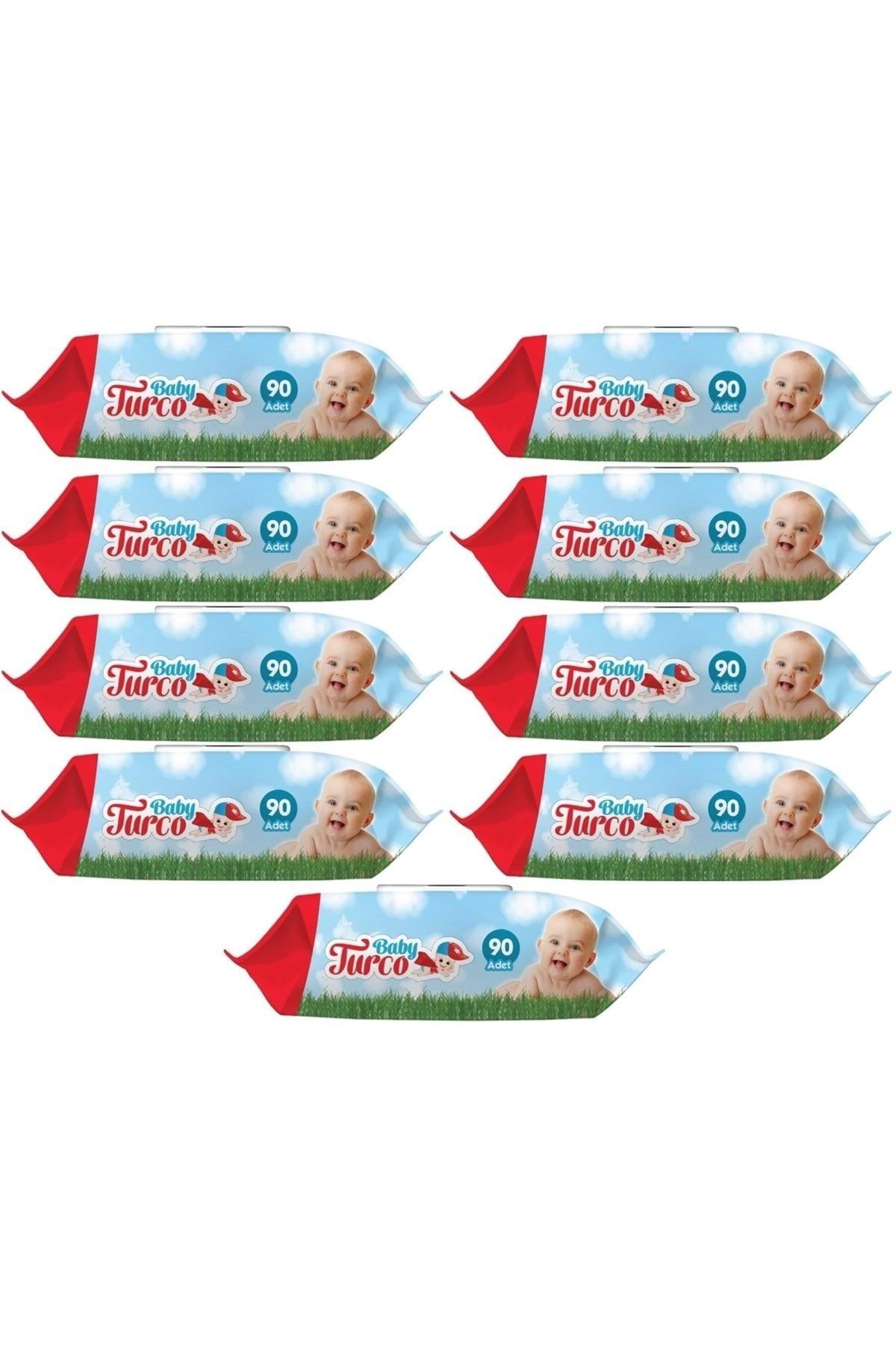 Baby Turco Islak Havlu Mendil Klasik 90 Yaprak 9'lu Set Plastik Kapaklı 810 Yaprak