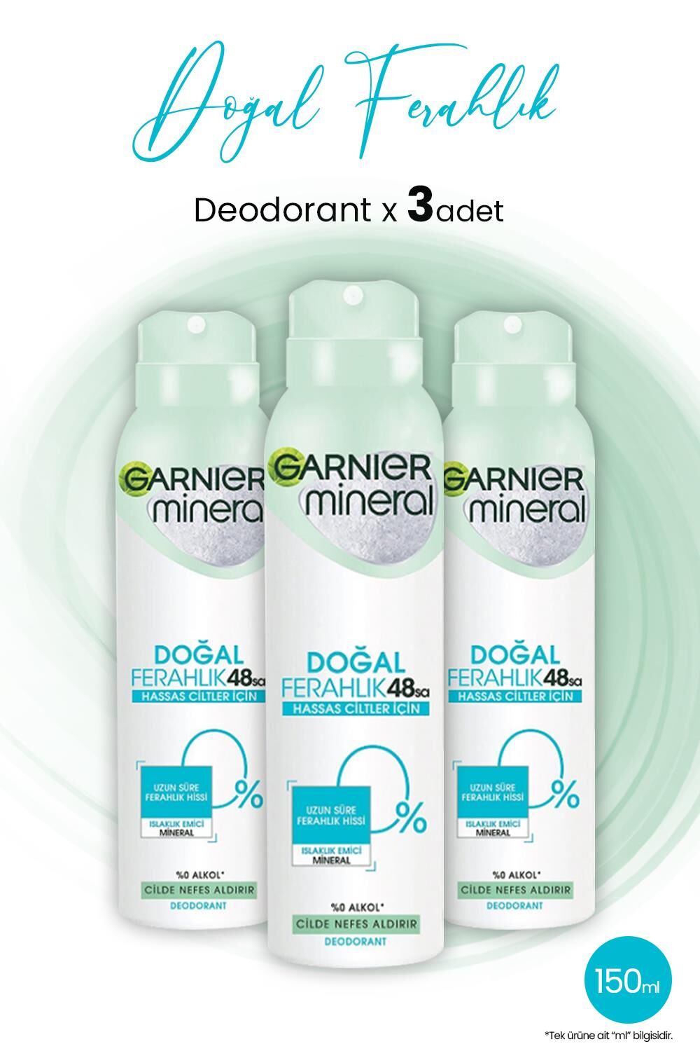 Garnier Mineral 48 Saat Doğal Ferahlık Kadın Sprey Deodorant 150 ml x 3 Adet