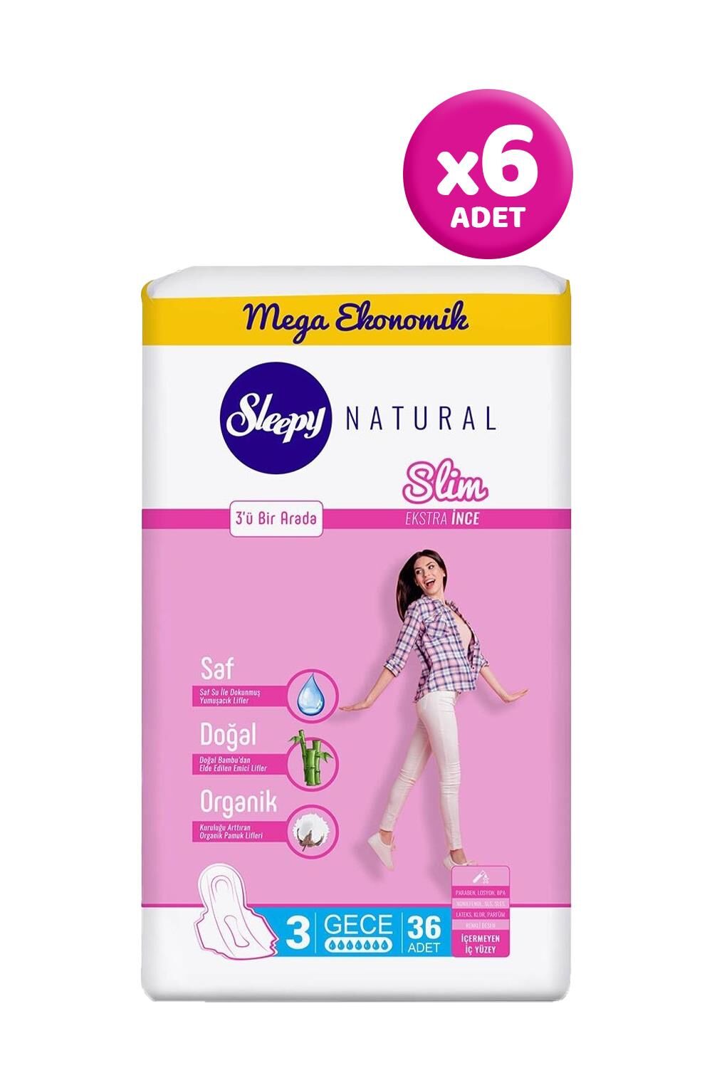 Sleepy Natural Hijyenik Ped Slim Gece 36 Adet x 6