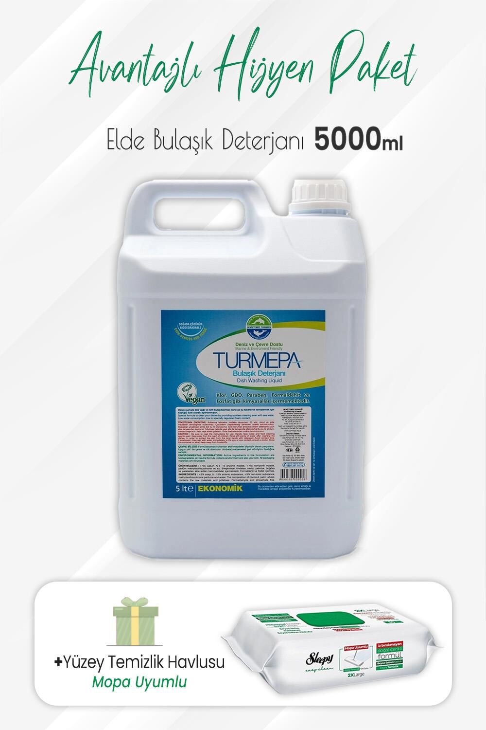 Turmepa Elde Yıkama Bulaşık Deterjanı 5 lt ve Mopa Uyumlu Yüzey Temizlik 80'li