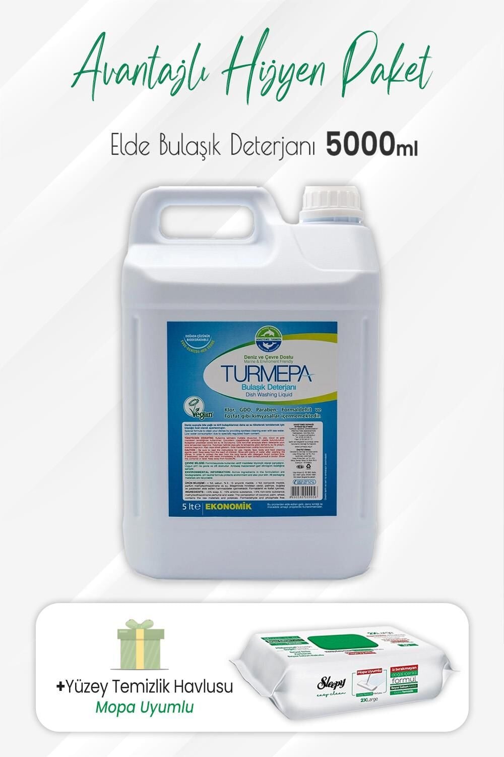 Turmepa Elde Yıkama Bulaşık Deterjanı 5 lt ve Mopa Uyumlu Yüzey Temizlik 80'li