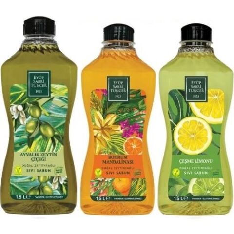 Eyüp Sabri Tuncer Doğal Zeytinyağlı Sıvı Sabun Bodrum Mandalinası, Ayvalık Zeytin Çiçeği ve Çeşme Limonu 1500 ML
