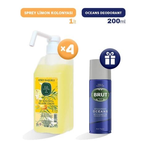 Eyüp Sabri Tuncer Sprey Limon Kolonyası 1 lt x 4, Erkek Deodorant Hediyeli