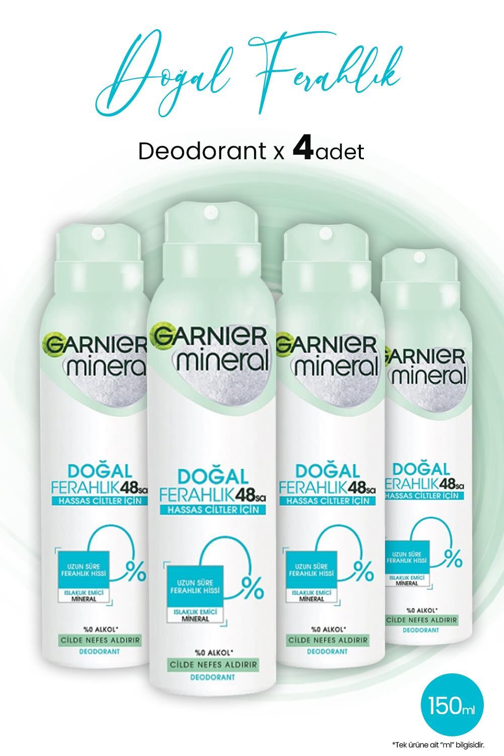 Garnier Mineral 48 Saat Doğal Ferahlık Kadın Sprey Deodorant 150 ml x 4 Adet