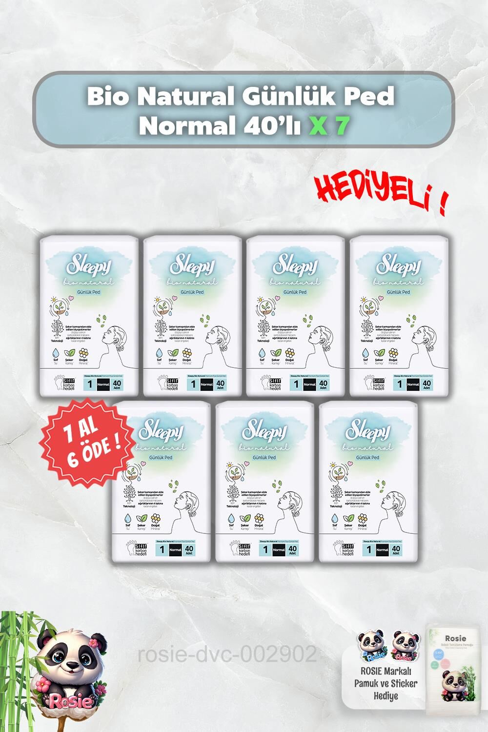 Sleepy Bio Natural Günlük Ped Normal 7 AL 6 ÖDE 40'lı ve Rosie