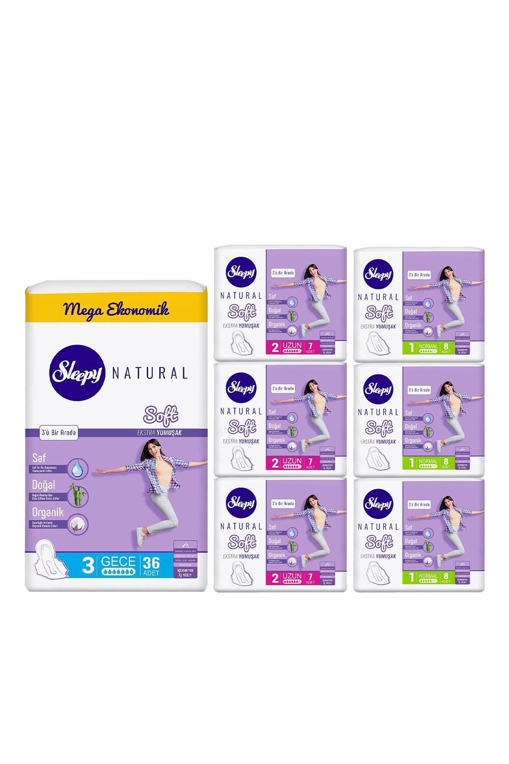 Sleepy Natural Hijyenik Ped Uzun x 3, Normal x 3 ve Gece Paketi